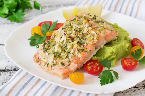 Baked Salmon with Garlic Herb Butter and Vegetables